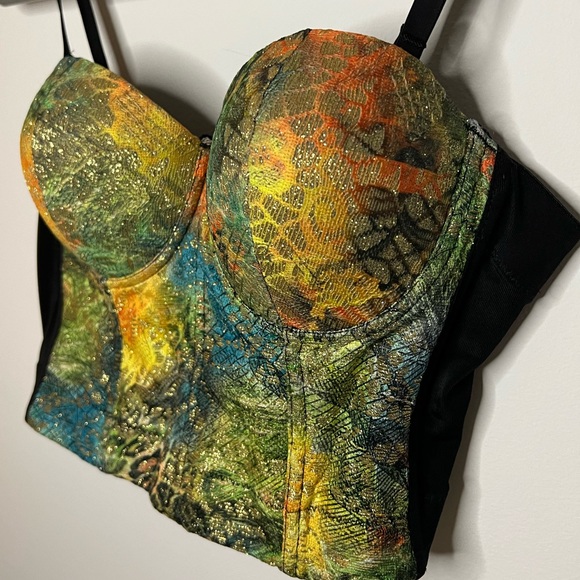 Multicolored Crop Top Bustier Adjustable/removable Straps S/M - Picture 5 of 10